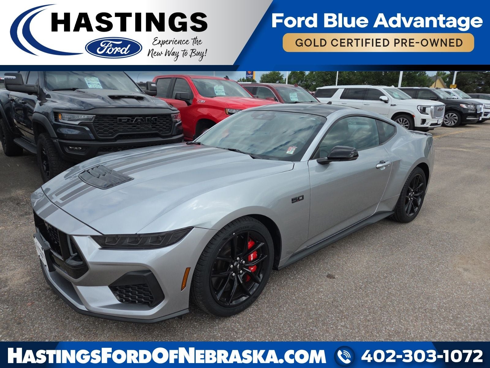 2025 Ford Mustang GT Premium Nite Pony 401A in Silver Metallic — front three-quarter view