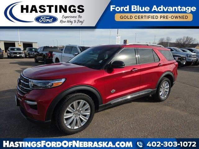 2024 Ford Explorer King Ranch 701A in Red Metallic — front three-quarter view