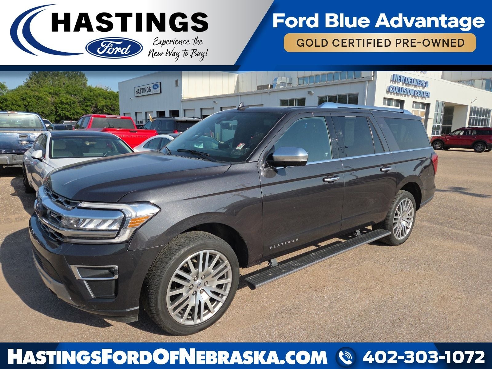 2023 Ford Expedition Max Platinum 600A in Dark Matter Metallic — front three-quarter view