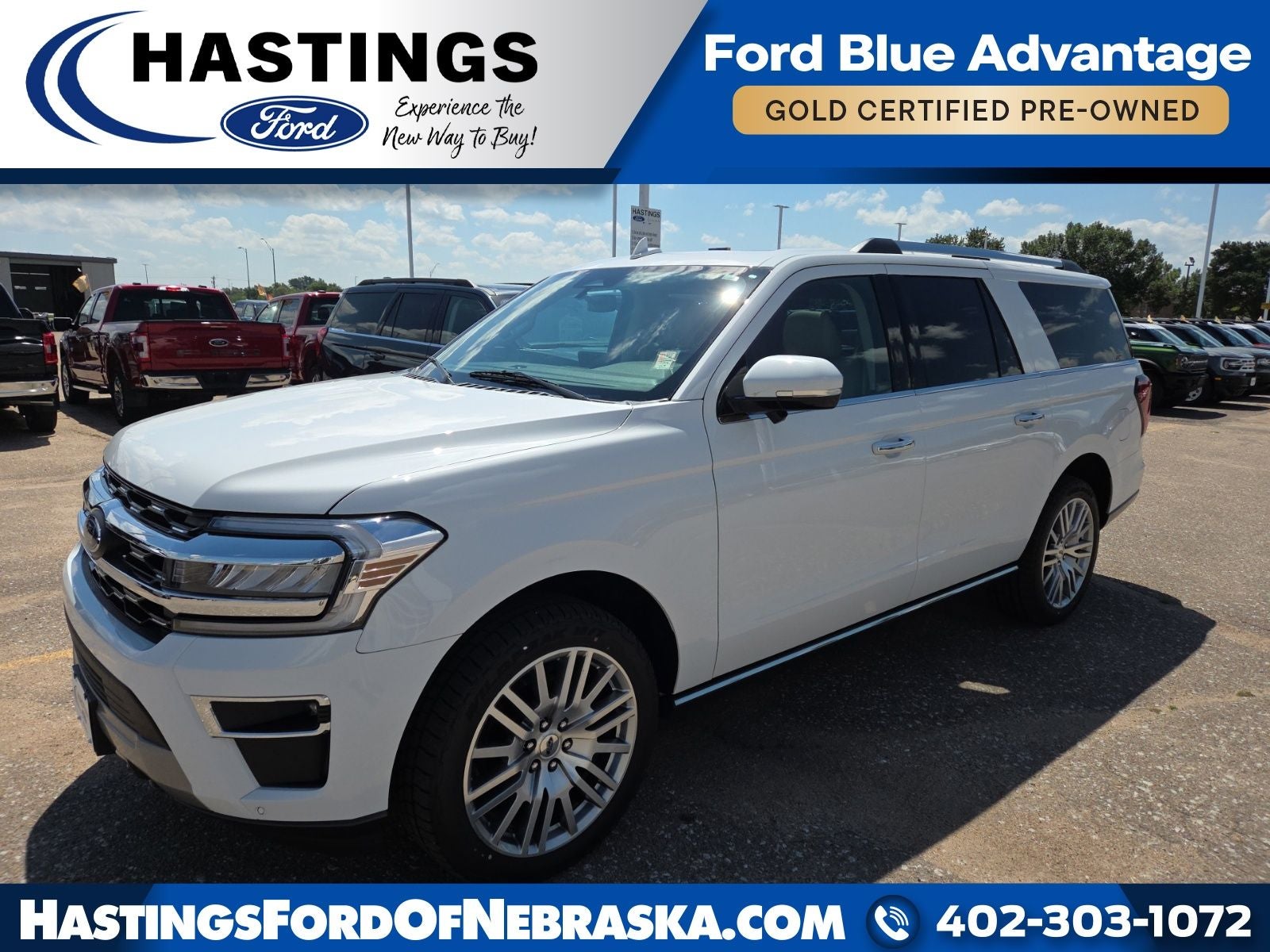 2023 Ford Expedition Max Limited 302A in Oxford White — front three-quarter view