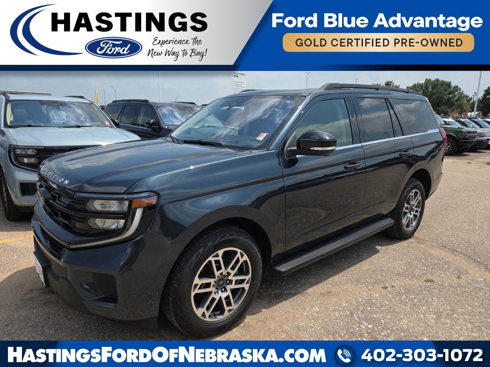 2025 Ford Expedition Active 202A in Blue Metallic — front three-quarter view
