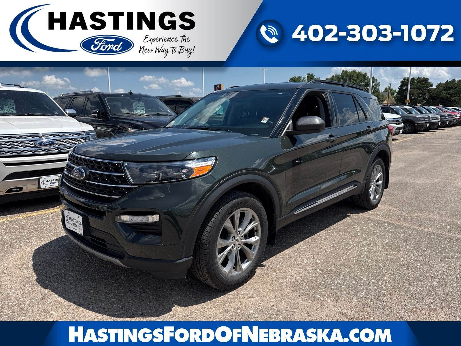 2022 Ford Explorer XLT 202A in Forged Green Metallic — front three-quarter view