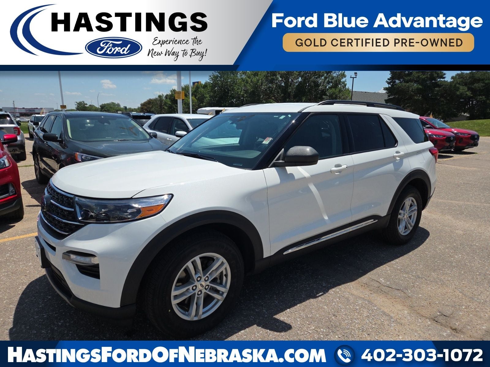 2022 Ford Explorer XLT 202A in White Metallic — front three-quarter view
