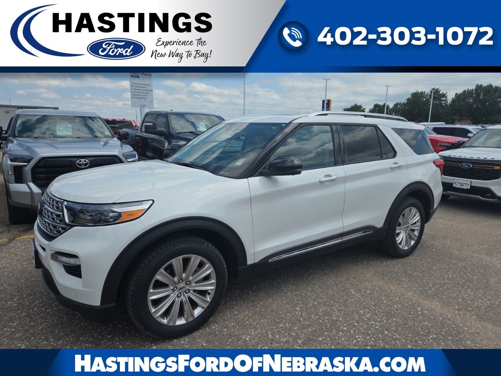 2023 Ford Explorer Limited 301A in White Metallic — front three-quarter view