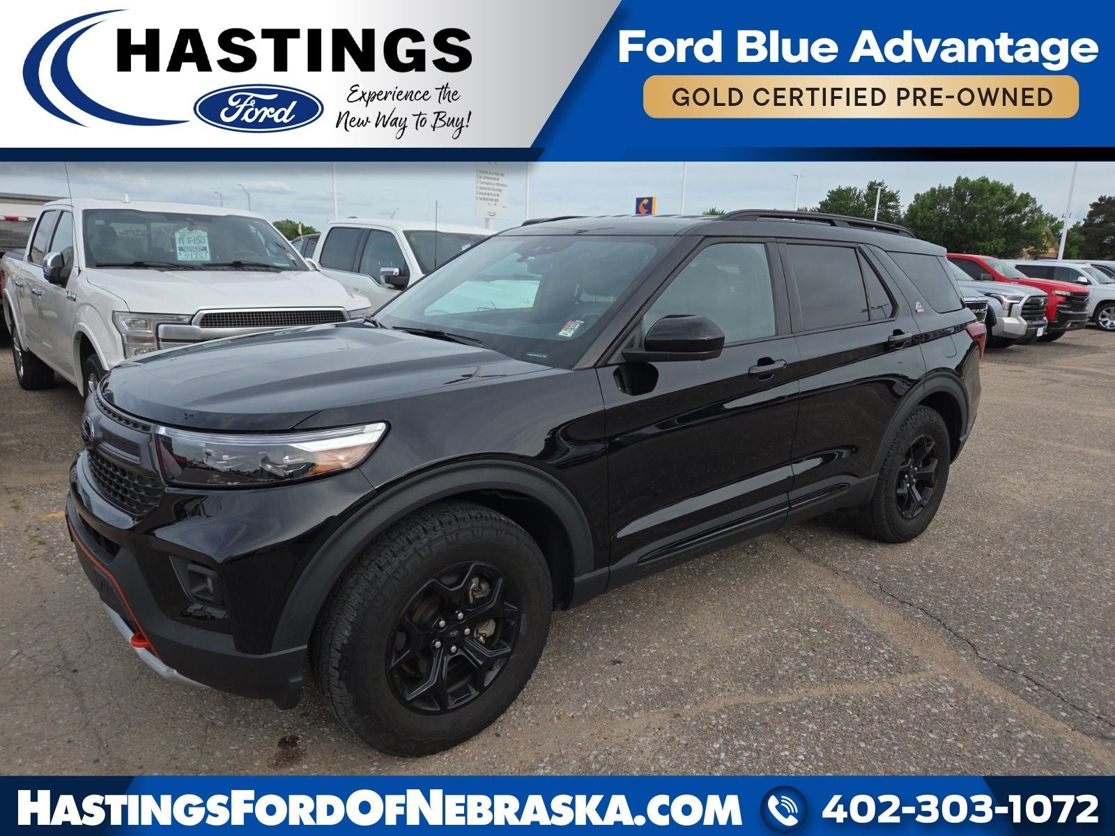 2023 Ford Explorer Timberline 800A in Agate Black Metallic — front three-quarter view