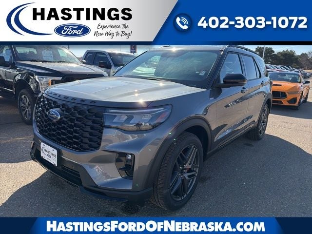 2026 Ford Explorer ST-Line in Carbonized Gray Metallic — front three-quarter view