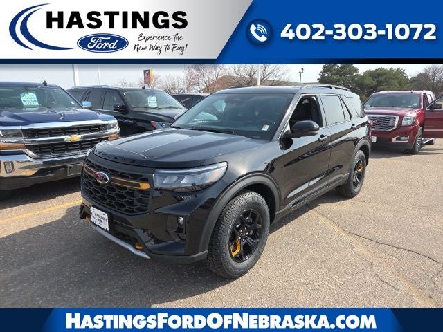2026 Ford Explorer Tremor in Agate Black Metallic — front three-quarter view