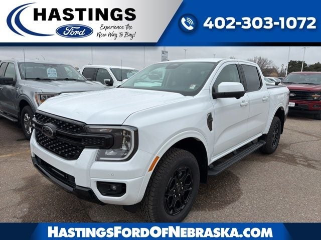2026 Ford Ranger Lariat in Oxford White — front three-quarter view