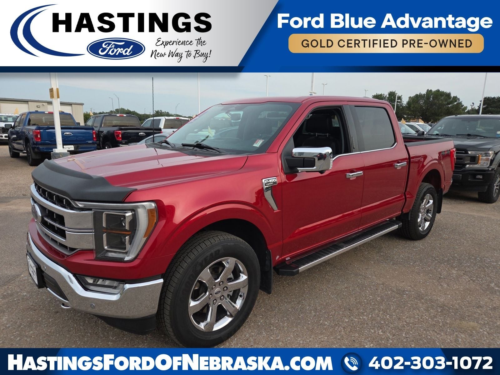 2023 Ford F-150 Lariat 502A in Race Red — front three-quarter view
