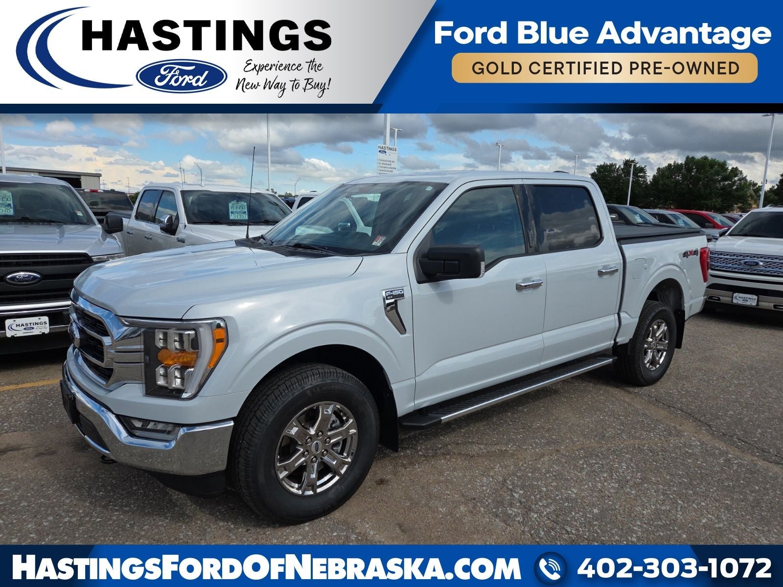 2022 Ford F-150 XLT 302A in White Metallic — front three-quarter view