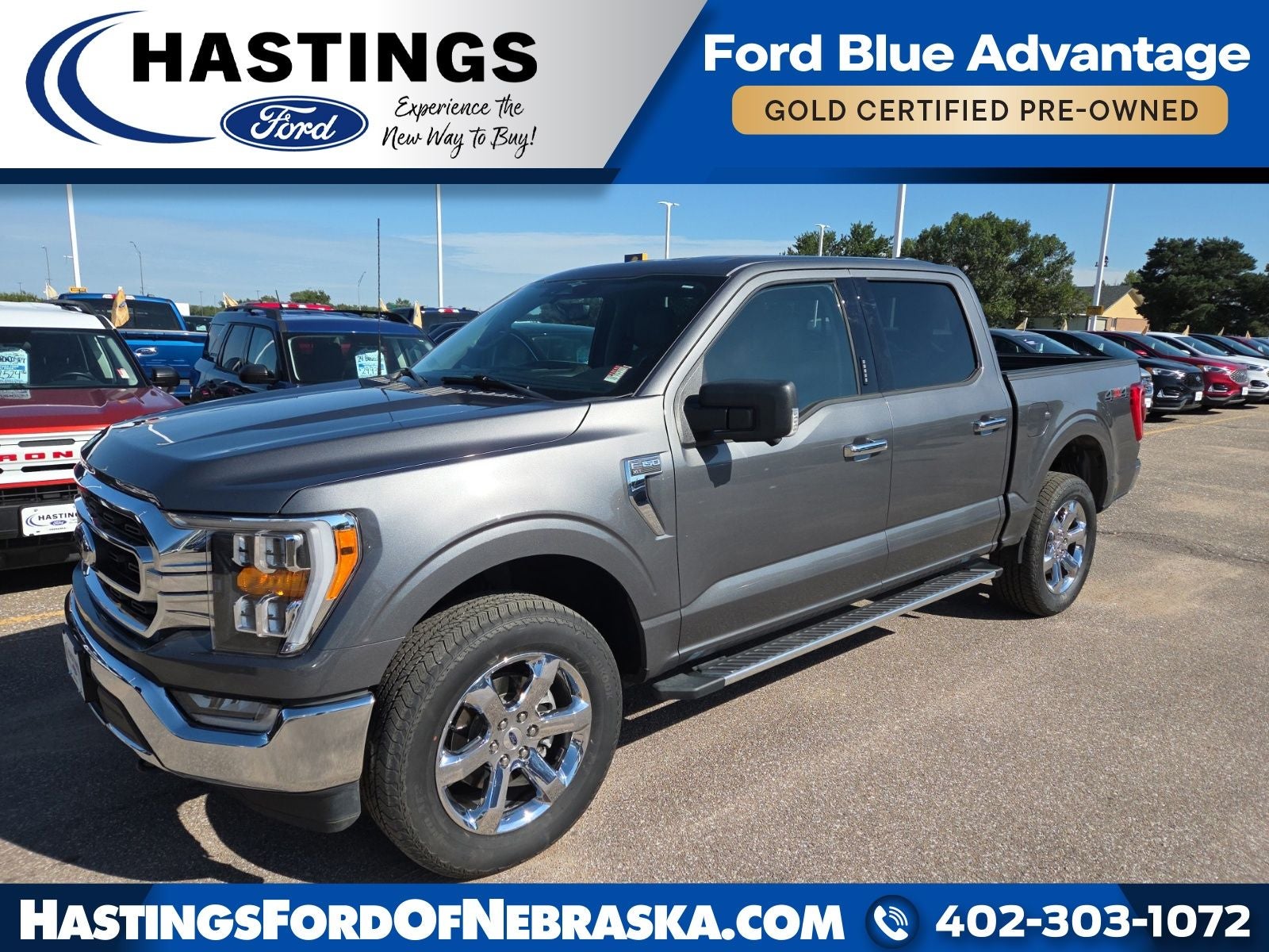 2023 Ford F-150 XLT 302A in Gray Metallic — front three-quarter view