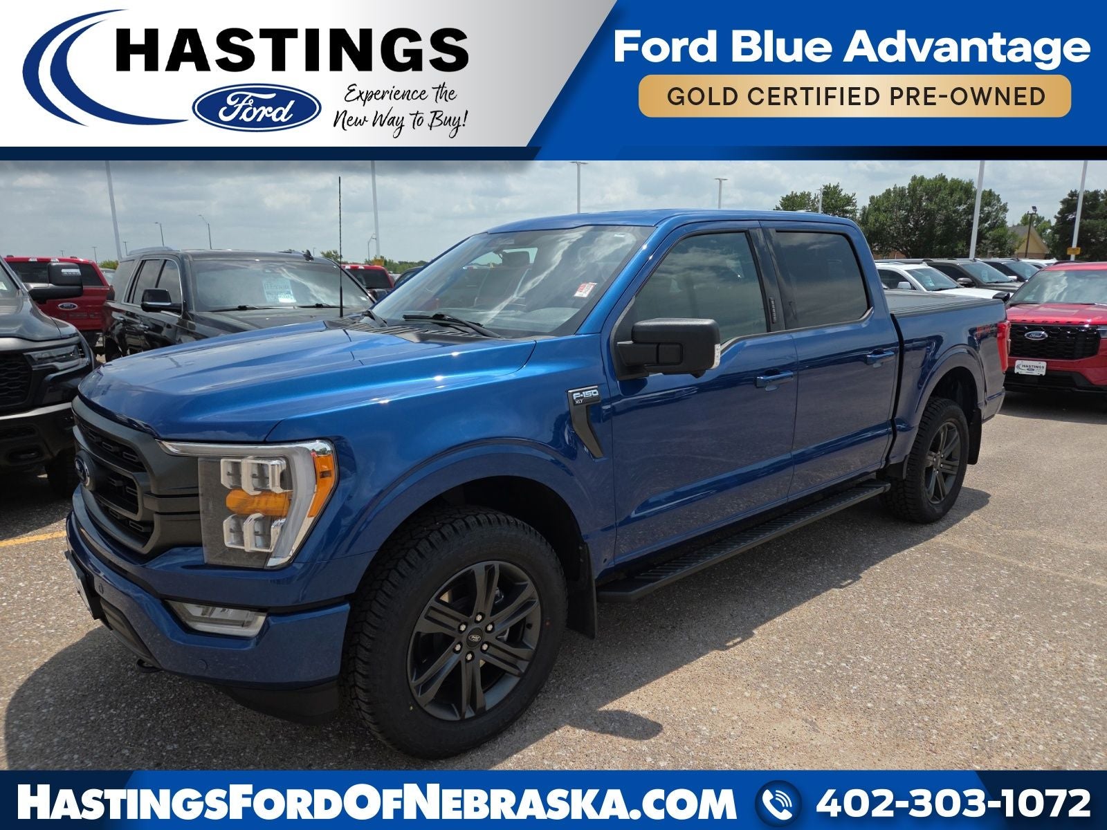 2023 Ford F-150 XLT Sport FX4 302A in Blue Metallic — front three-quarter view