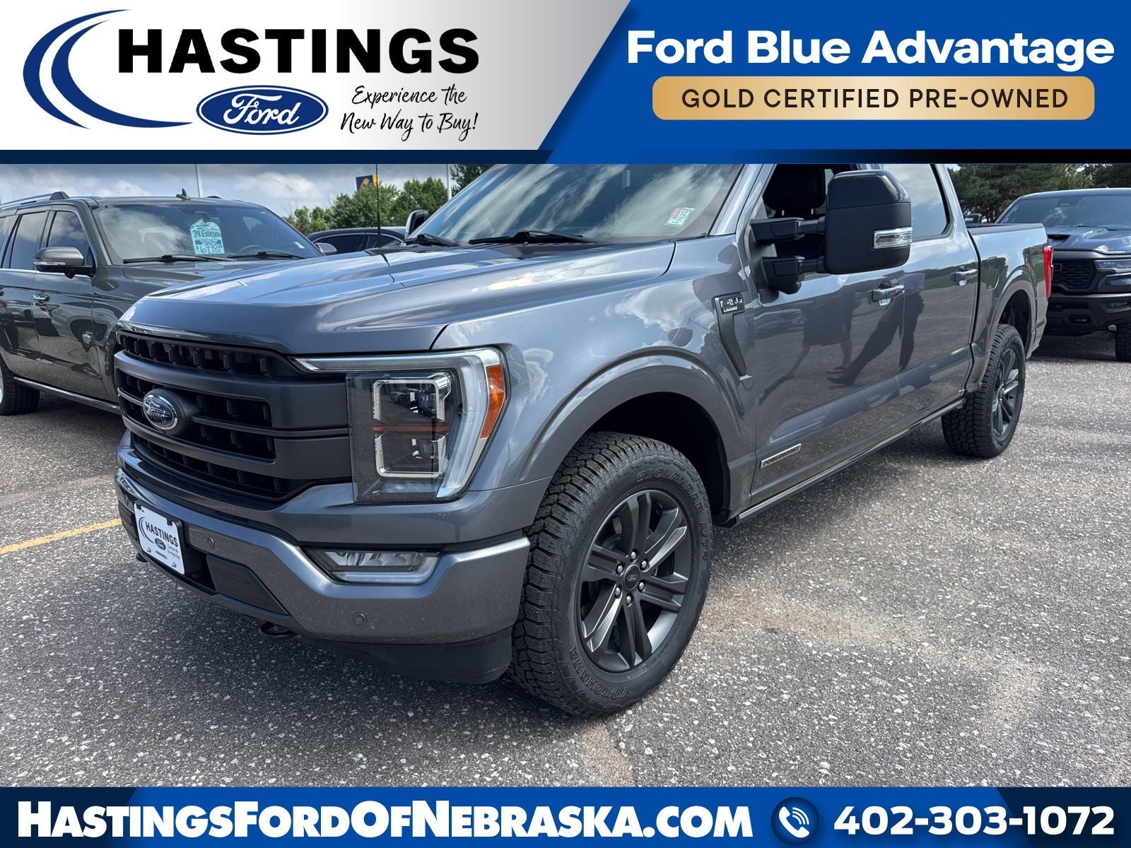 2023 Ford F-150 Lariat Sport 502A in Gray Metallic — front three-quarter view