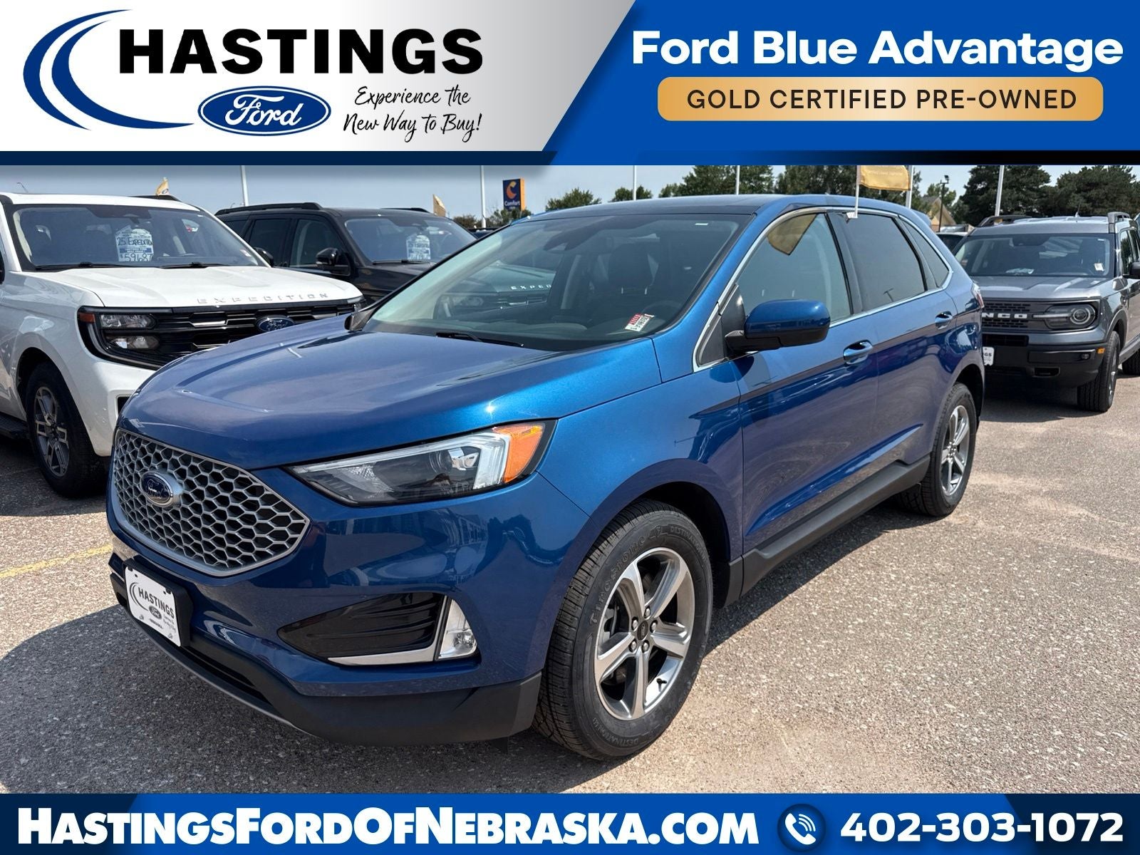 2023 Ford Edge SEL 201A in Blue Metallic — front three-quarter view