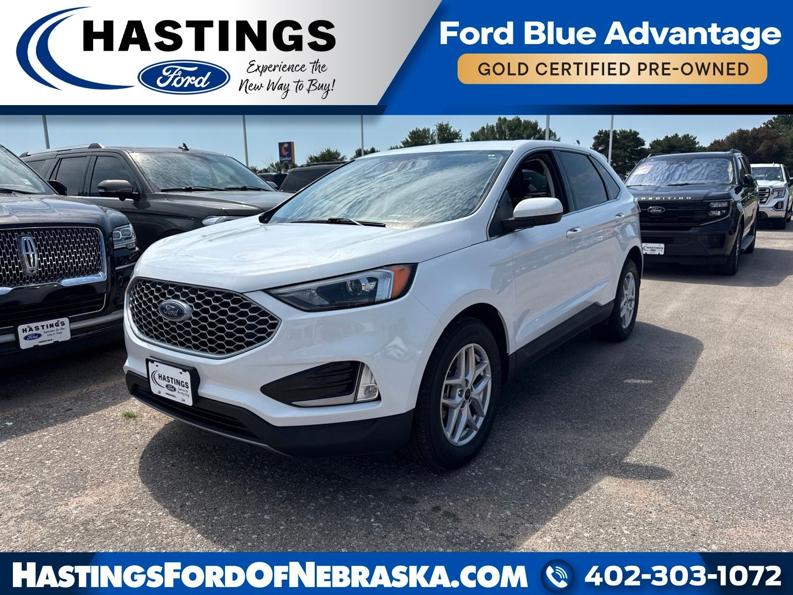 2023 Ford Edge SEL 201A in Oxford White — front three-quarter view