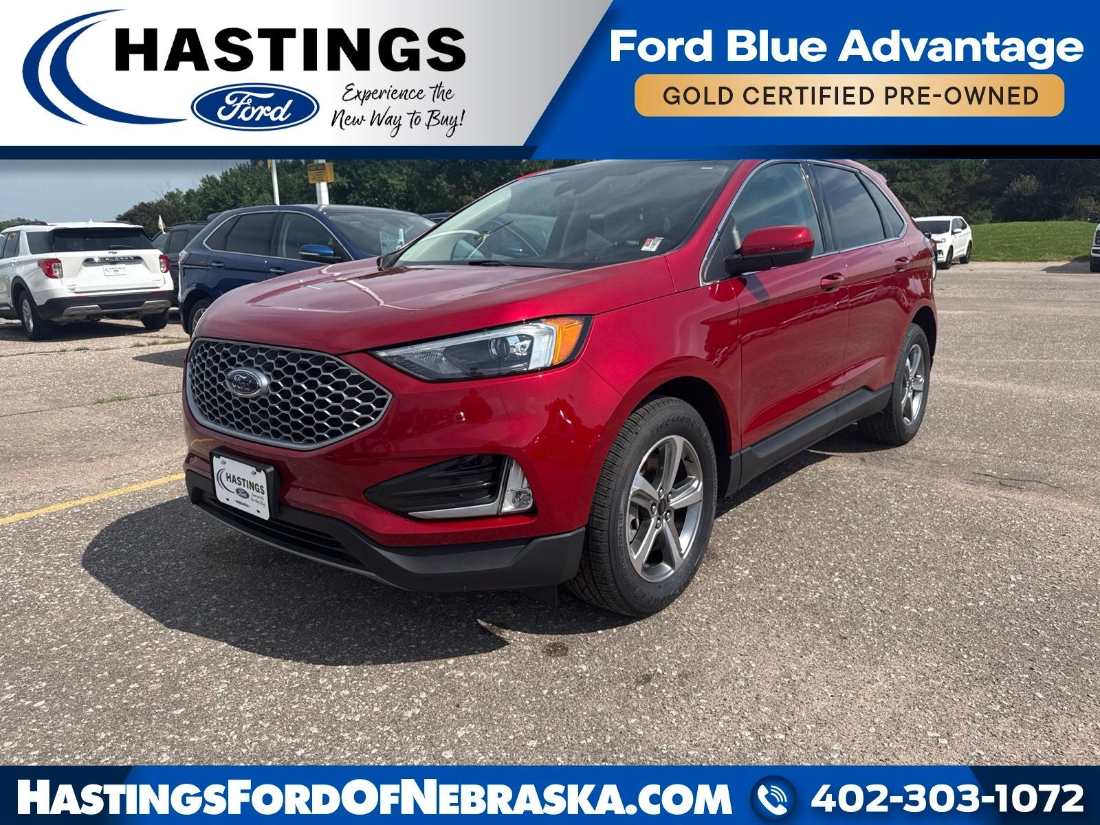 2023 Ford Edge SEL 201A in Red Metallic — front three-quarter view